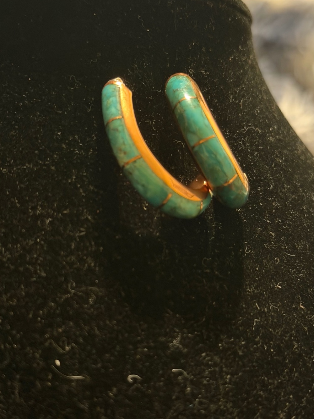 Jay King Turquoise Inlay Gold  Copper Hoop Earrings